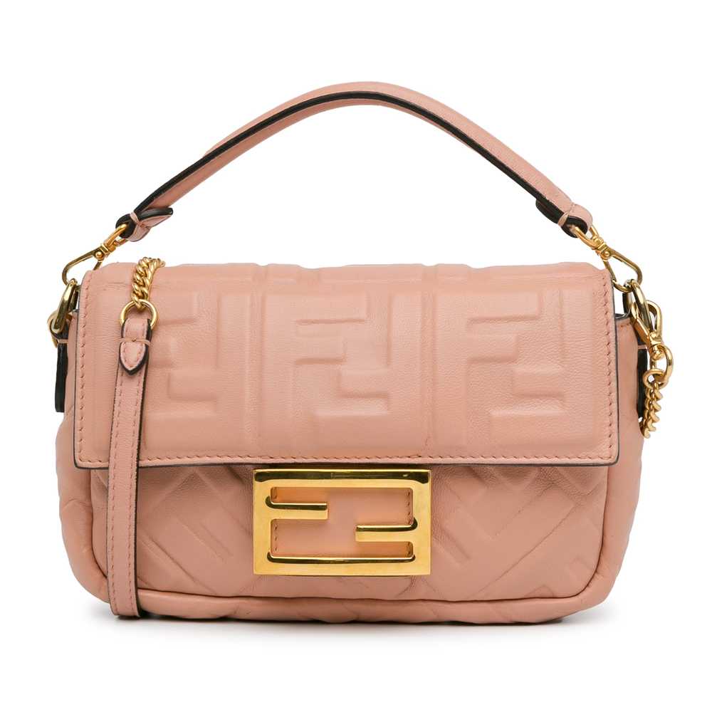 Pink Fendi Mini Embossed Zucca Baguette Satchel - image 1