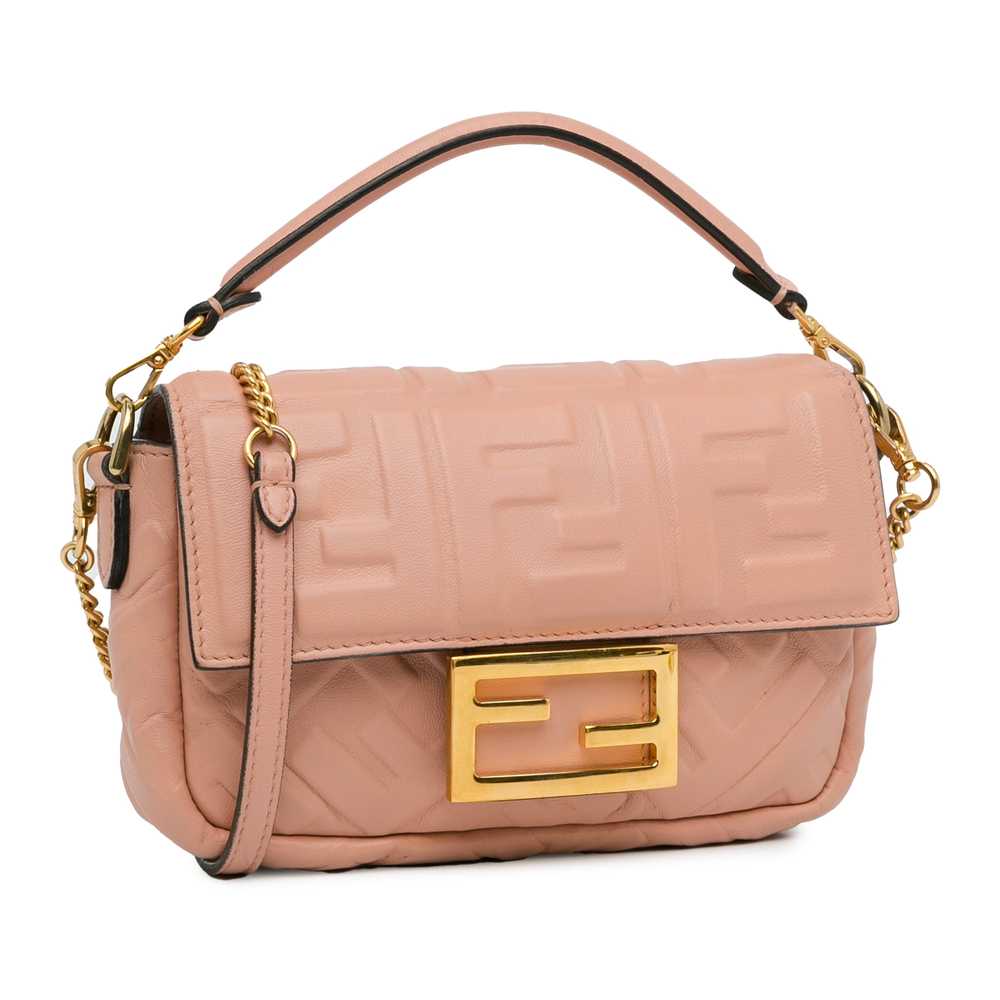 Pink Fendi Mini Embossed Zucca Baguette Satchel - image 2