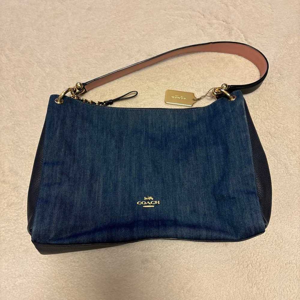 COACH Shoulder Bag Denim/Pink Medium Size - image 1