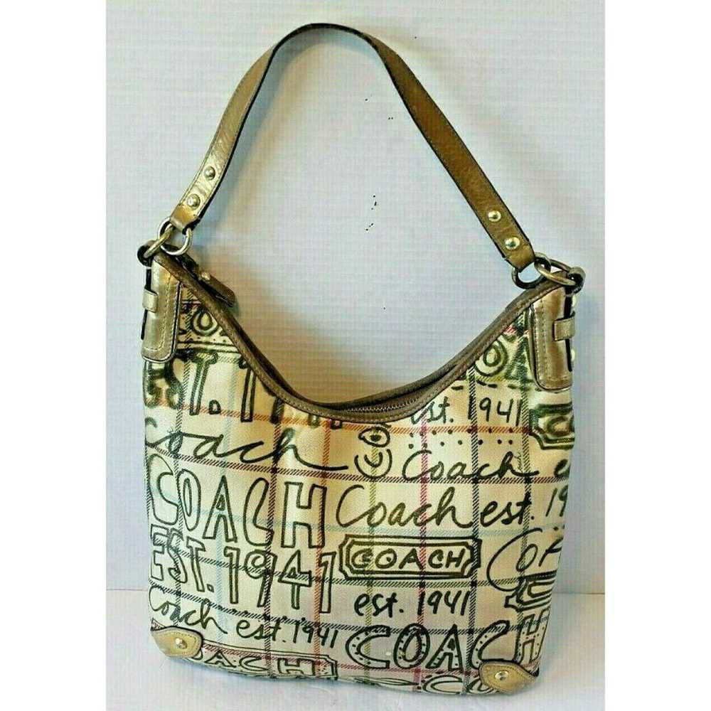 Coach Tattersall Purse Gold Graffiti Hobo Bag Can… - image 1