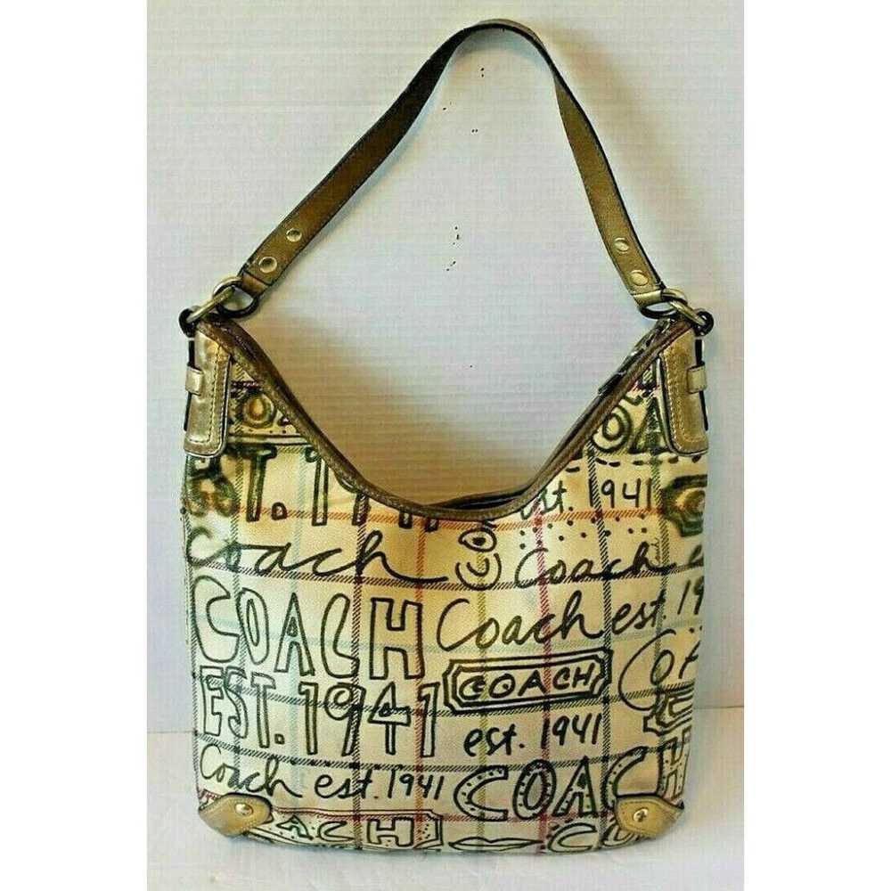 Coach Tattersall Purse Gold Graffiti Hobo Bag Can… - image 2