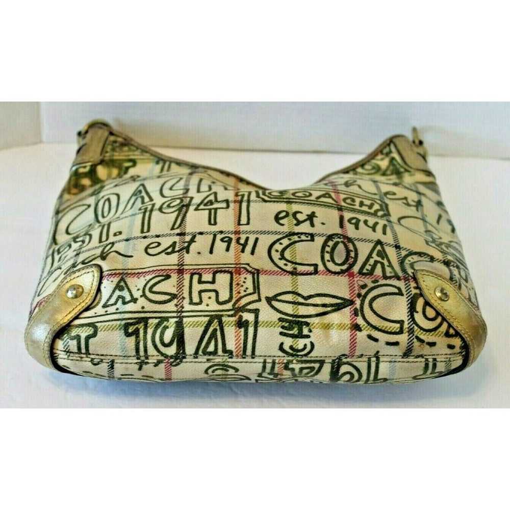 Coach Tattersall Purse Gold Graffiti Hobo Bag Can… - image 4