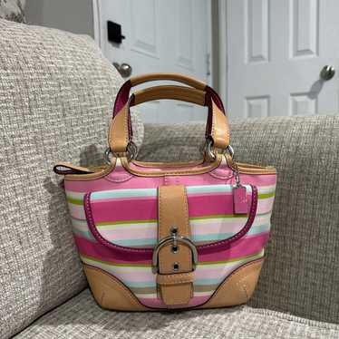 COACH HAMPTON MULTICOLOR STRIPED shops VACHETTA TOTE LEATHER BAG