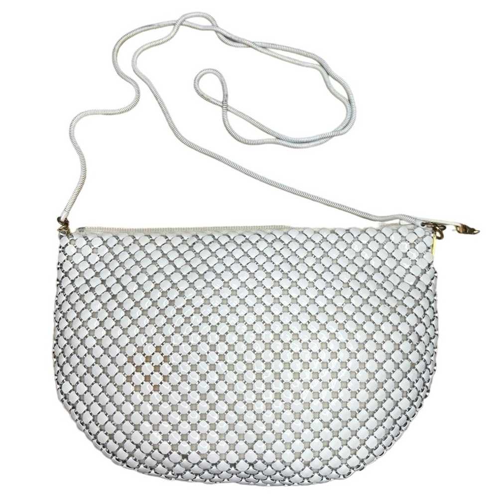 Vintage Elka 70s 80s White Metal Mesh Shoulder Cr… - image 1