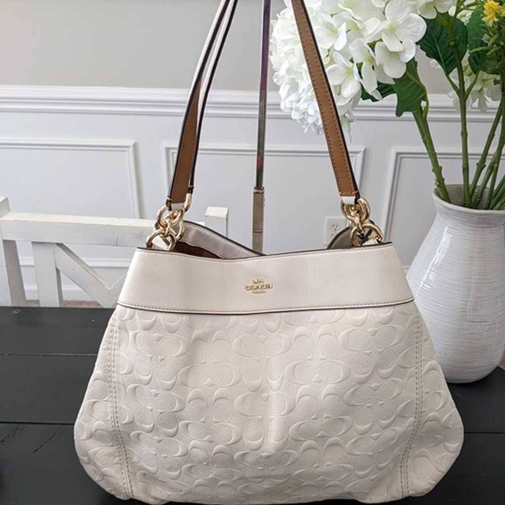 Coach Lexy Ivory Signature Leather Shoulder Bag P… - image 1