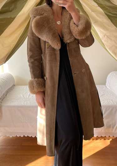 Vintage Rare Suede and Shearling Tie Coat