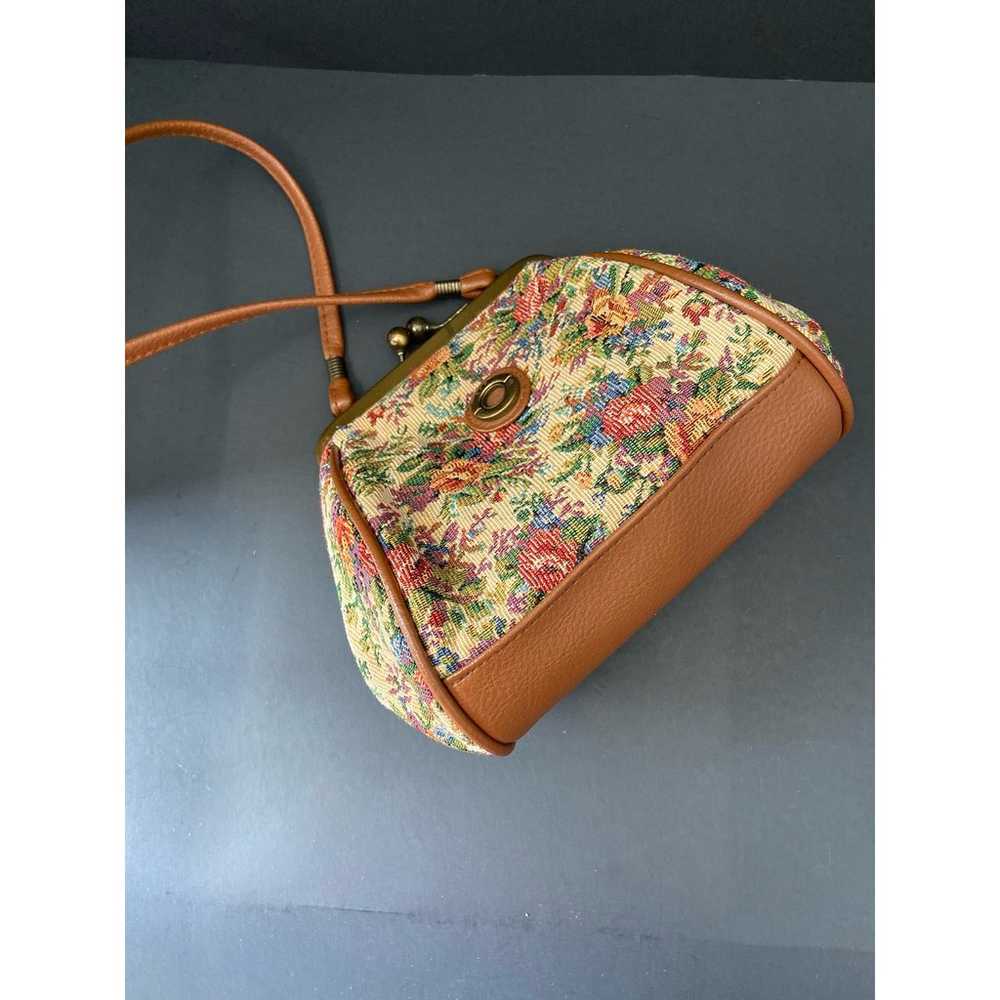 Small Brown Vintage Bag Purse Embroidered Floral … - image 4