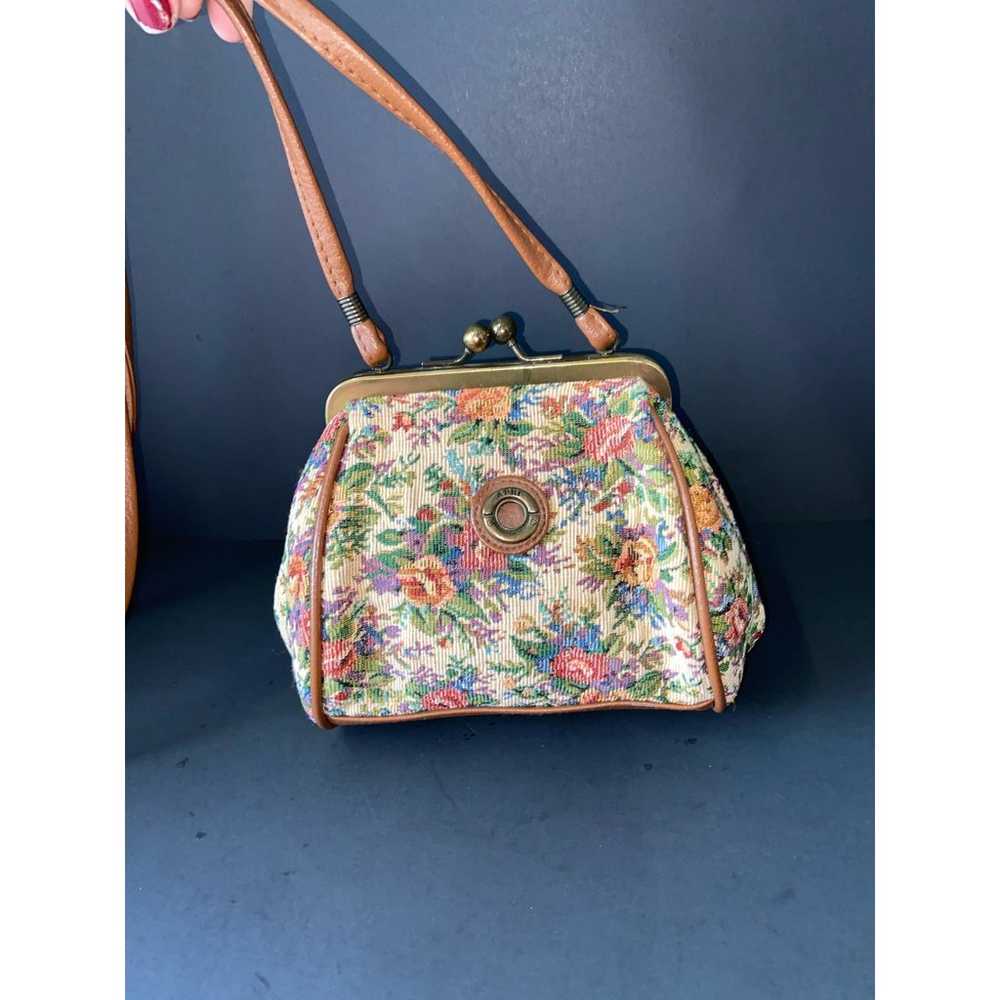 Small Brown Vintage Bag Purse Embroidered Floral … - image 5