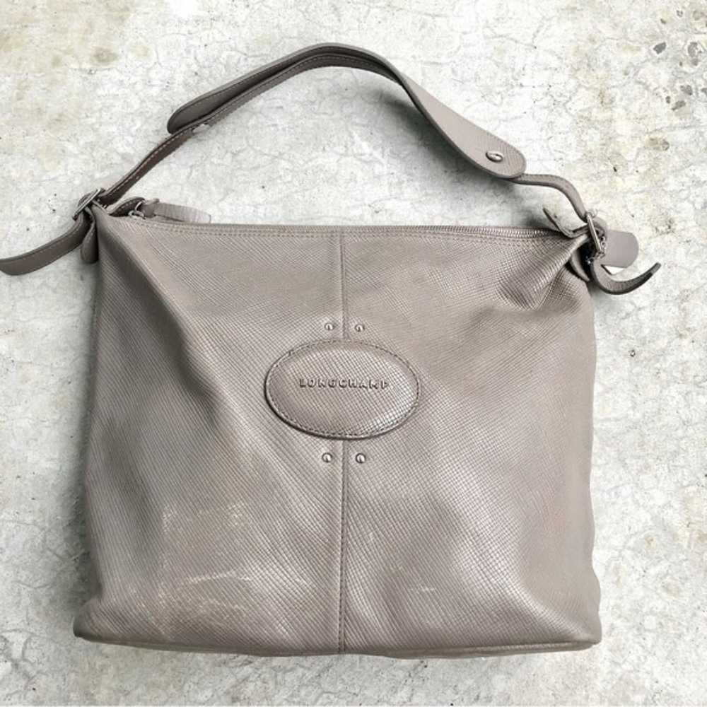 Longchamp Quadri Shoulder Bag Gray Textured Leath… - image 1