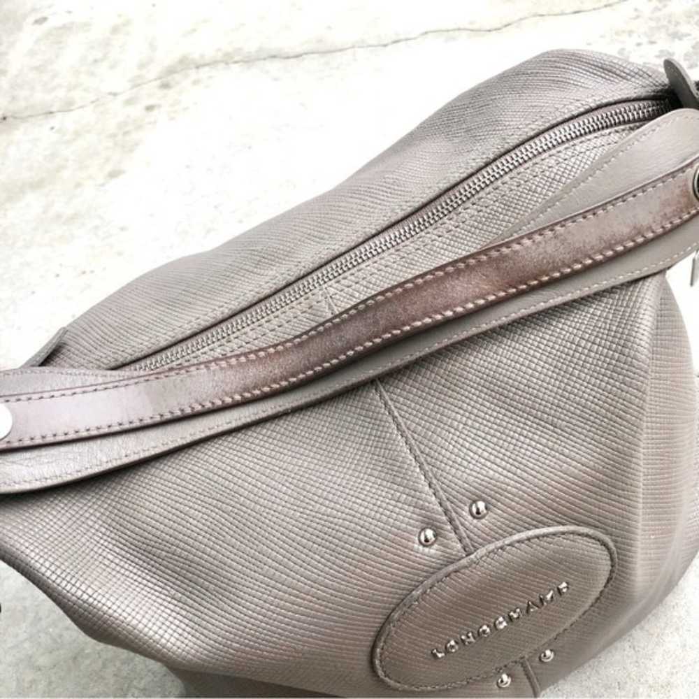 Longchamp Quadri Shoulder Bag Gray Textured Leath… - image 4