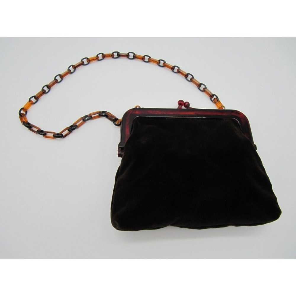 Vintage Lord And Taylor Brown Velvet Purse W/Link… - image 2