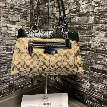 Coach popular Black Leather Trimmed Signature Penelope Satchel