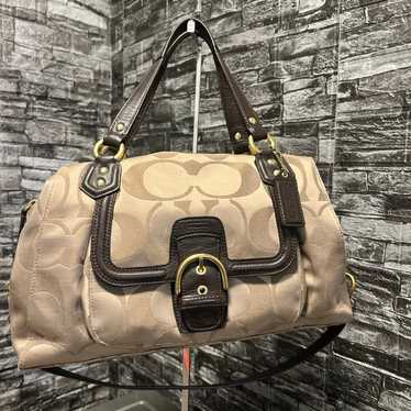 COACH CAMPBELL SIGNATURE outlet METALLIC SATCHEL⭐️n(F26247) BRASS/MOSS