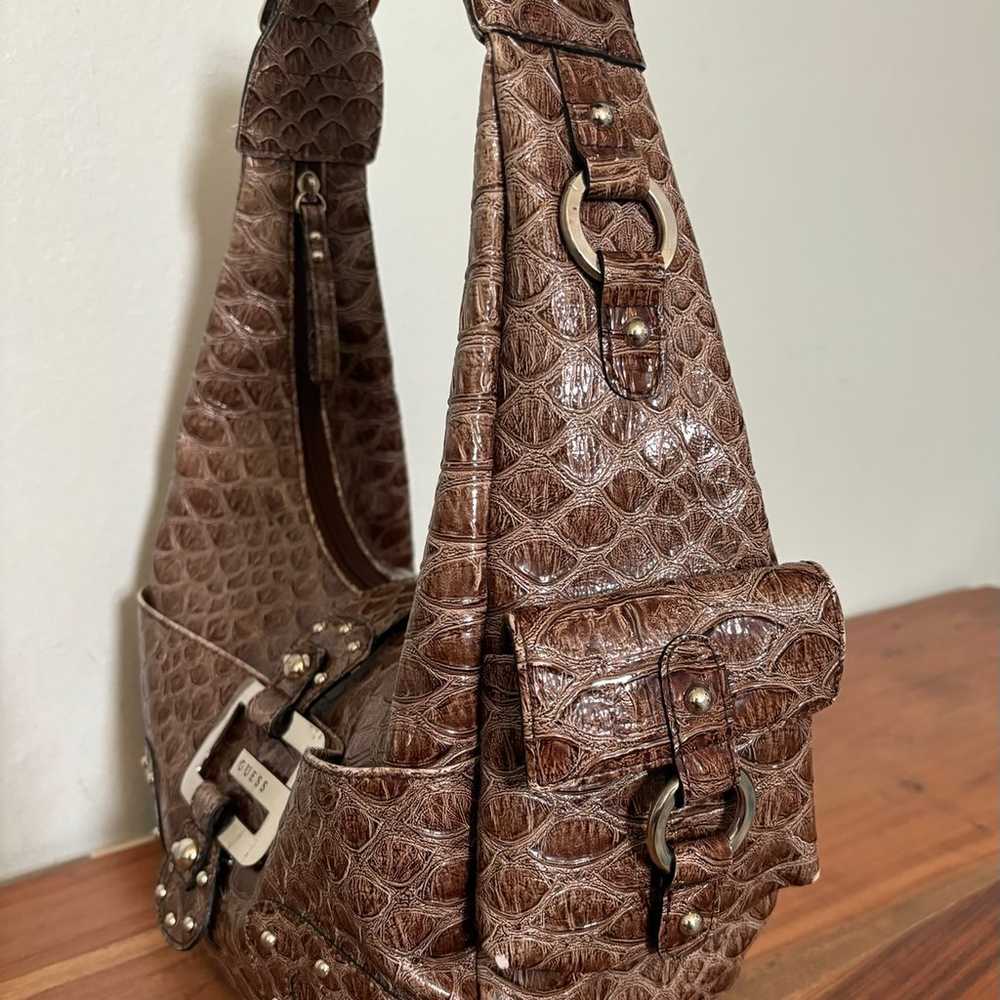 Vintage Guess Bag 2000s Crocodile Skin Boho Y2K L… - image 3