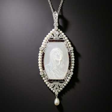 French Belle Époque Mother-of-Pearl, Diamond, Ony… - image 1