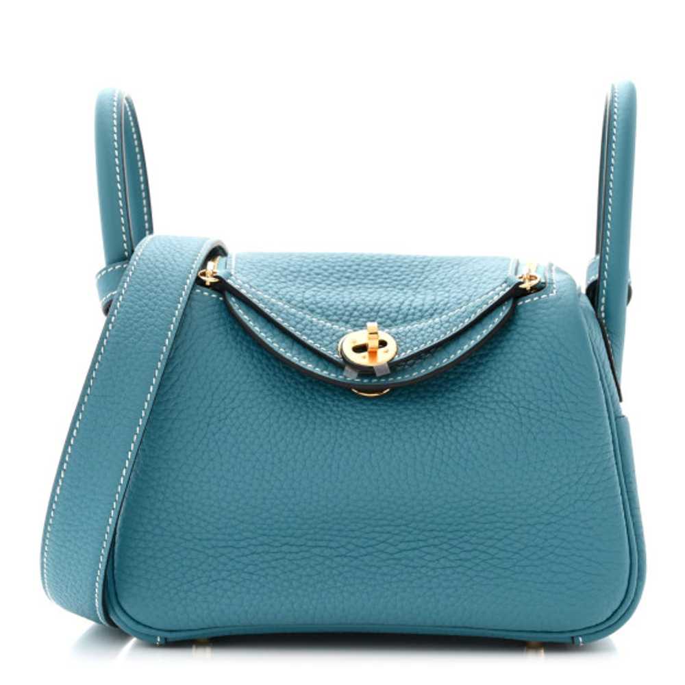 HERMES Taurillon Clemence Mini Lindy 20 New Bleu … - image 1