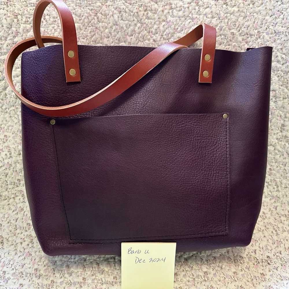 Portland Leather Plum Tote with tan handles - image 1