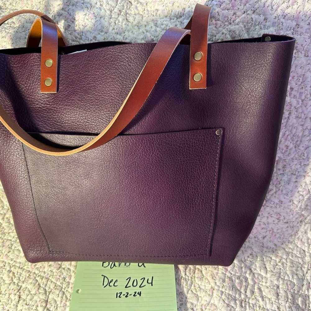 Portland Leather Plum Tote with tan handles - image 3