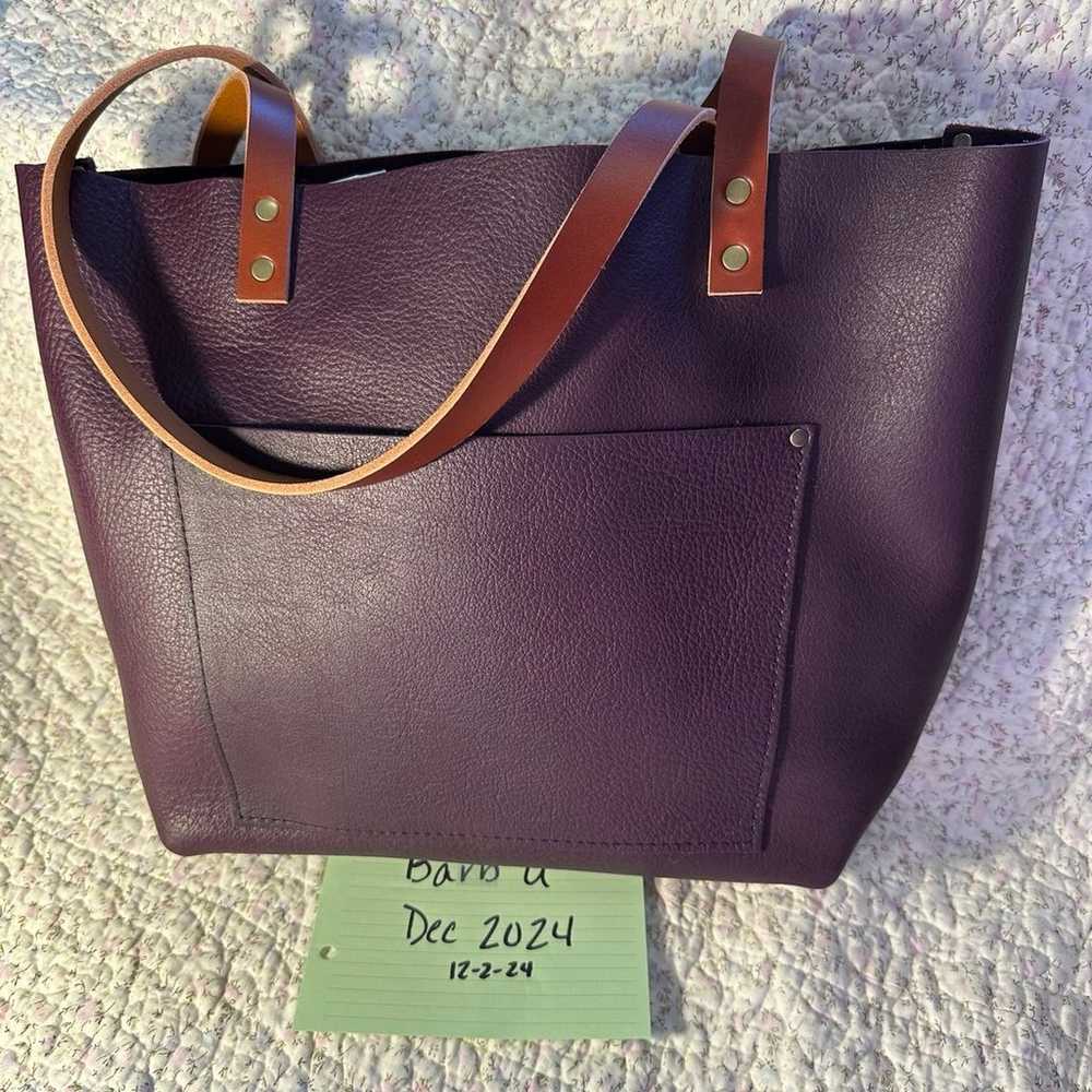 Portland Leather Plum Tote with tan handles - image 4