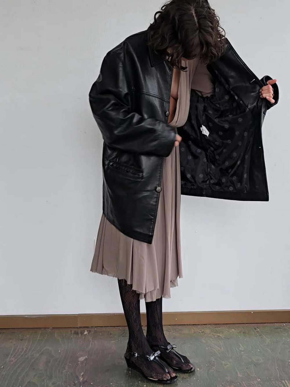 Vintage Italian Leather Buttonup Coat - Black - image 8