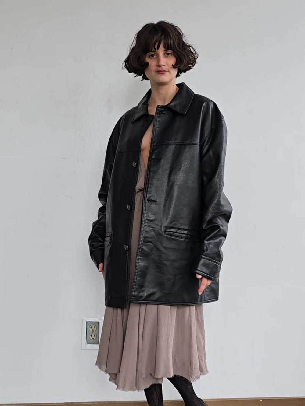 Vintage Italian Leather Buttonup Coat - Black - image 9