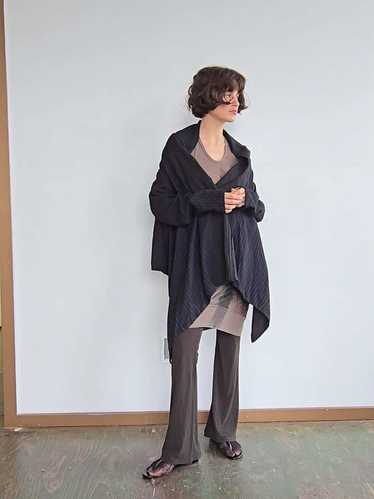 Vintage Striped Wool Flowy Jacket - Charcoal Blac… - image 1