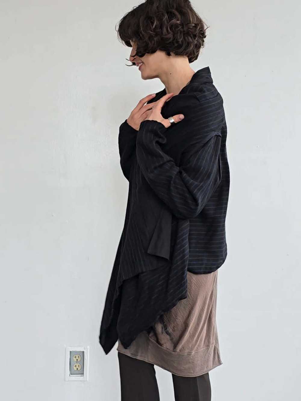 Vintage Striped Wool Flowy Jacket - Charcoal Blac… - image 4