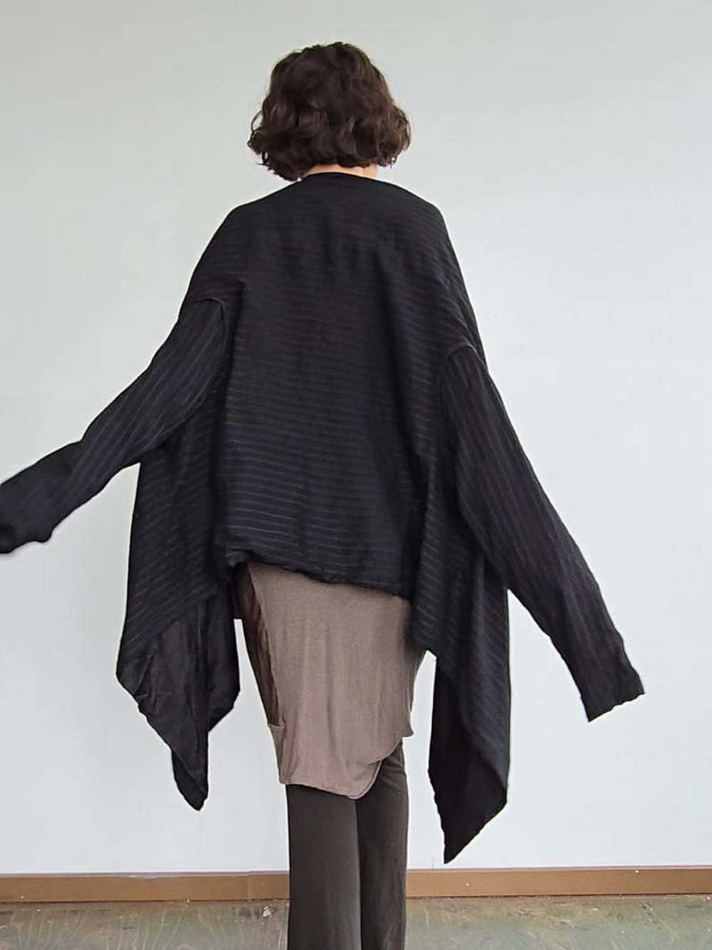 Vintage Striped Wool Flowy Jacket - Charcoal Blac… - image 7