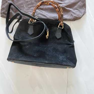 GUCCI BLACK LEATHER SUEDE BAMBOO HANDBAG