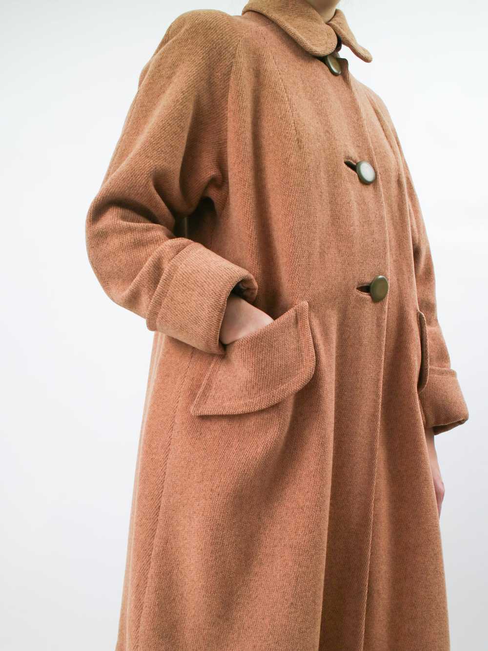 1950s Oversized Orange Wool Swing Coat - image 6