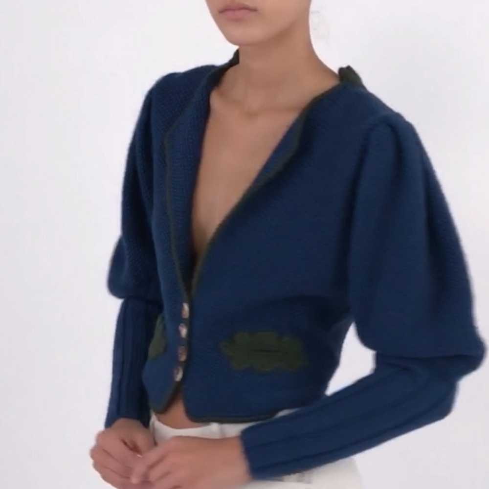 Vintage Blue Juliet Puff Sleeve Hand Knit Cardigan - image 1