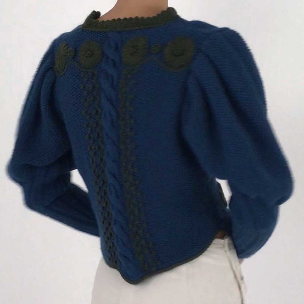 Vintage Blue Juliet Puff Sleeve Hand Knit Cardigan - image 2