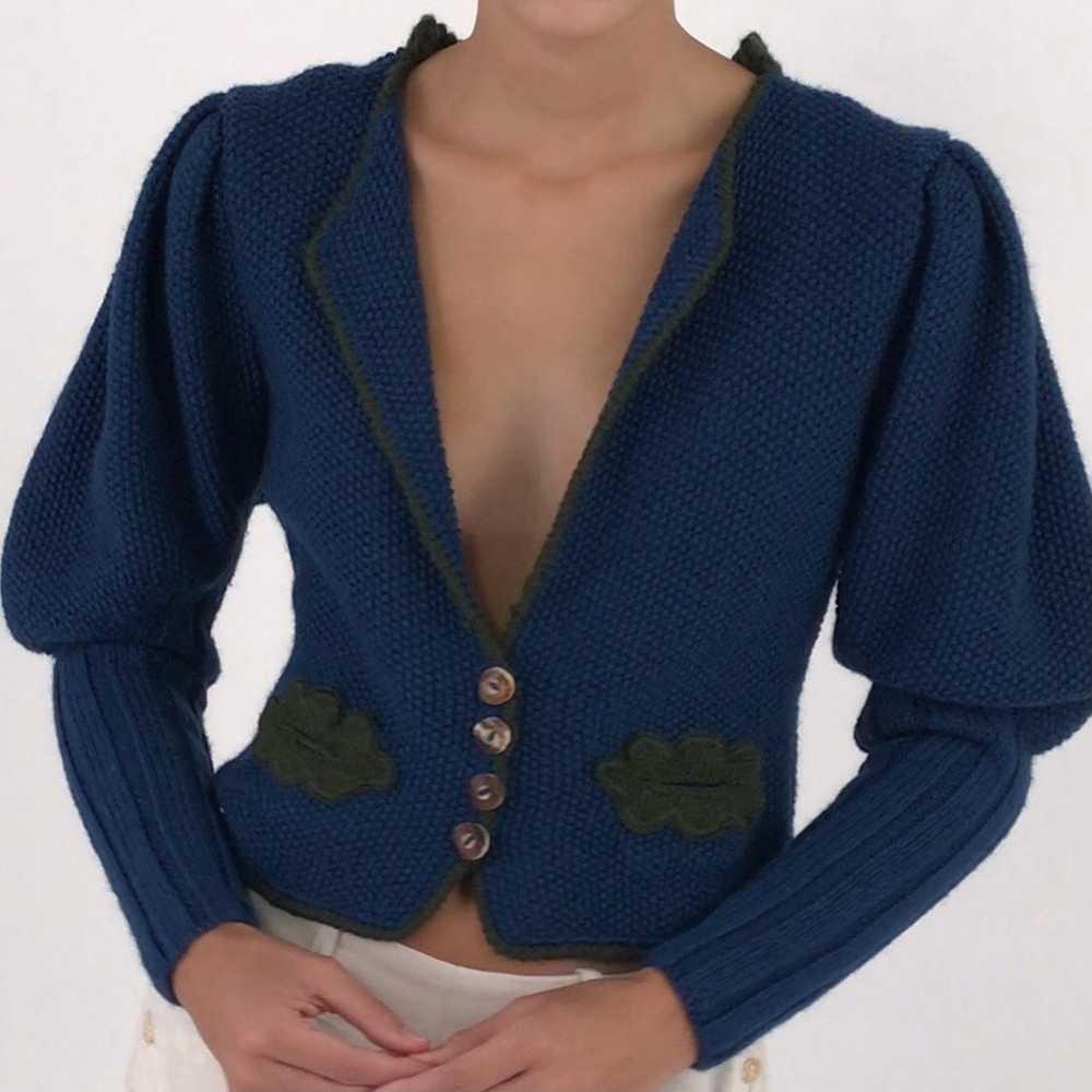 Vintage Blue Juliet Puff Sleeve Hand Knit Cardigan - image 3