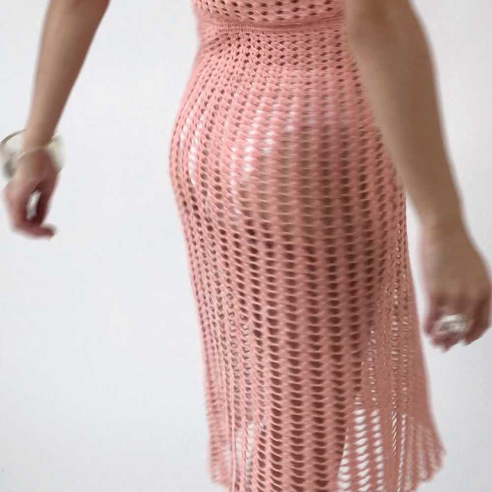 Vintage 1970's Coral Crochet Silhouette Dress - image 5