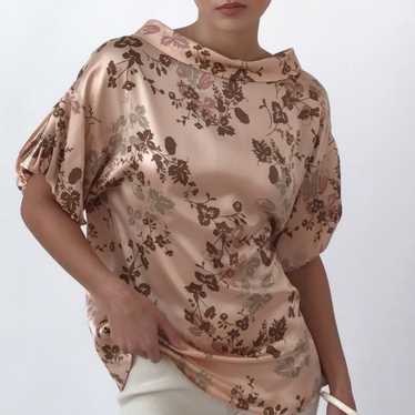 Vintage Italian Floral Silk Charmeuse Top - image 1