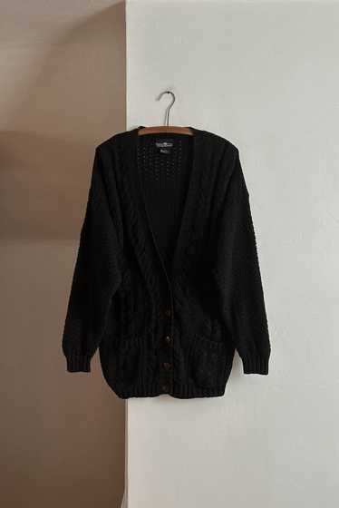 1990's BLACK RAMIE COTTON CABLE CARDIGAN