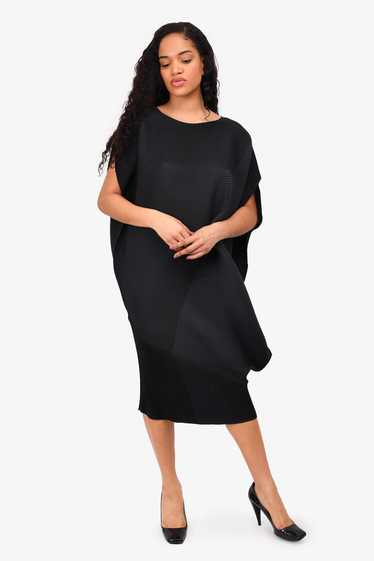 Issey Miyake Black Glitter Pleated Asymmetric Midi