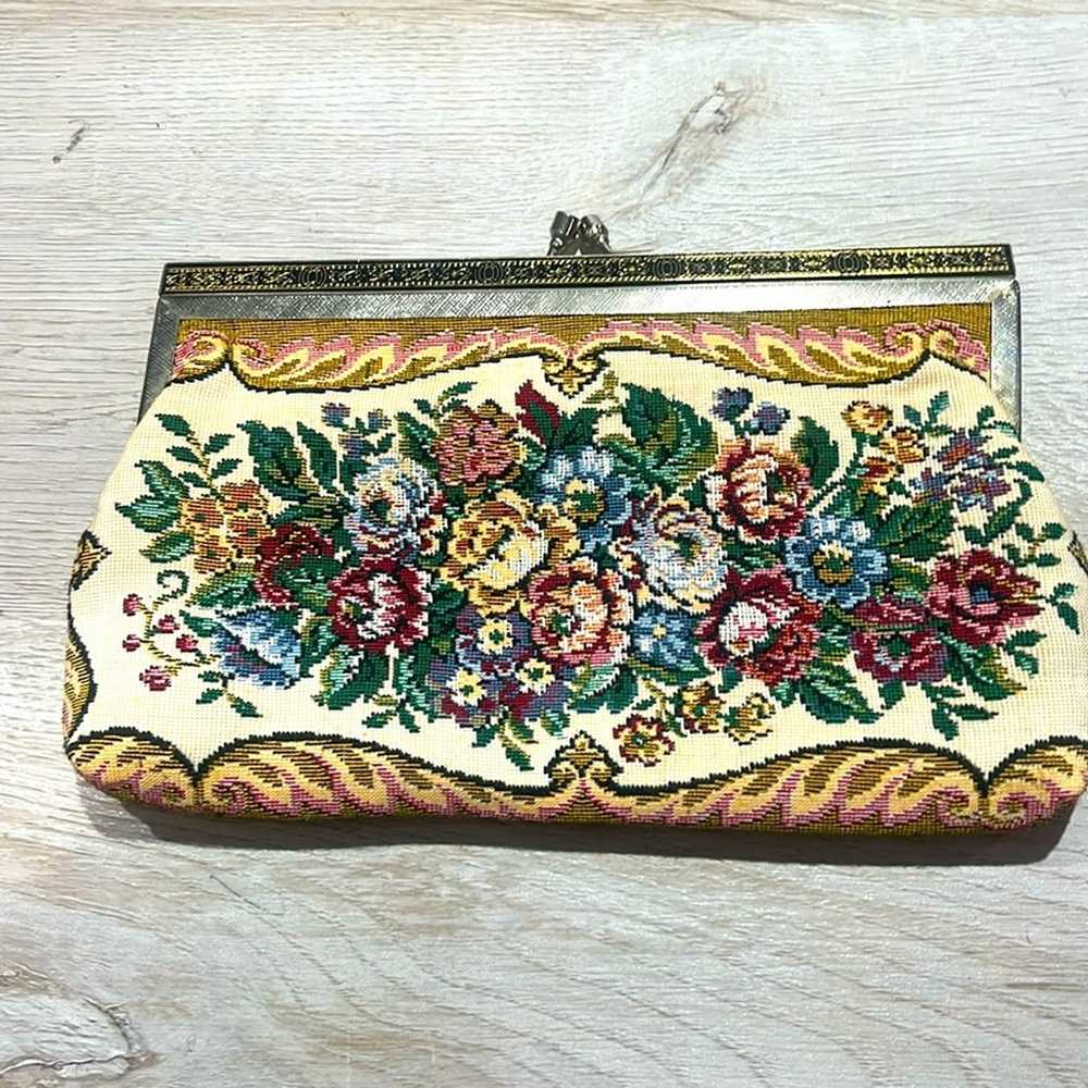 Vintage floral tapestry clutch - image 1