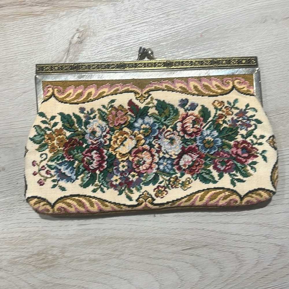 Vintage floral tapestry clutch - image 2