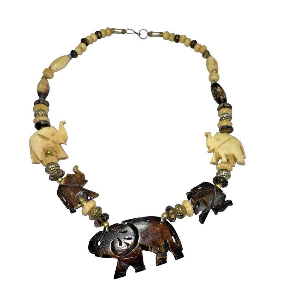 Unkwn African Safari Wood Necklace Carved Animals… - image 1