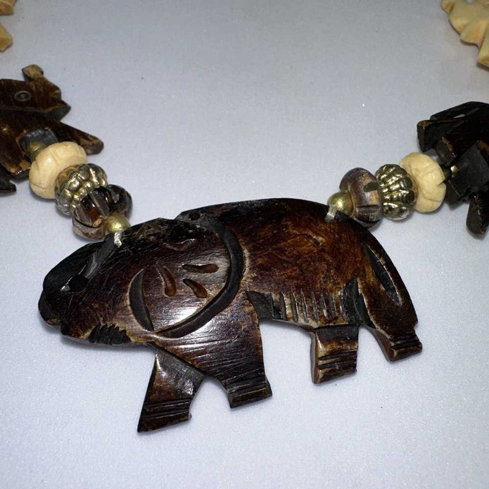 Unkwn African Safari Wood Necklace Carved Animals… - image 3