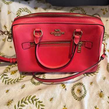 Coach Rowan deals Satchel, Crossgrain Leather, Red/Black Multi