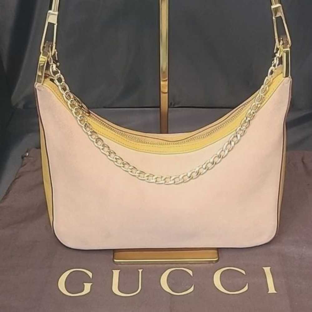 GUCCI VINTAGE 1990’S PINK SUEDE SHOULDER BAG SUED… - image 1