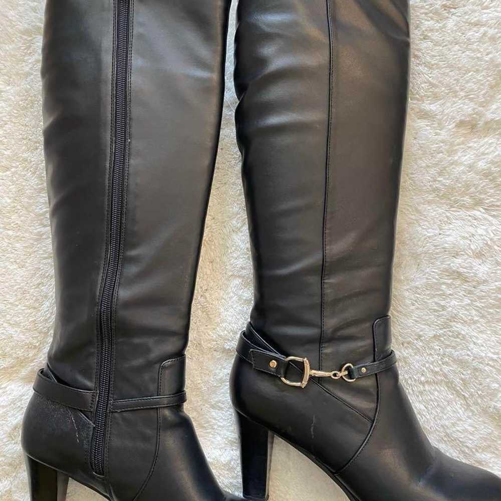 Black leather long boots with 5cm heel. - image 2