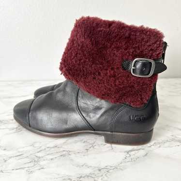 UGG Inez Short Ankle Boot Black Leather Maroon Sh… - image 1