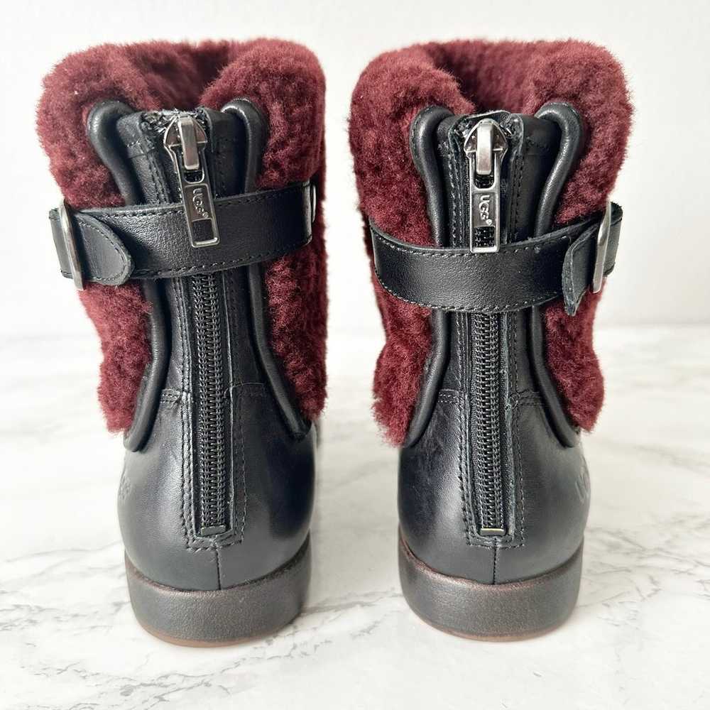 UGG Inez Short Ankle Boot Black Leather Maroon Sh… - image 3