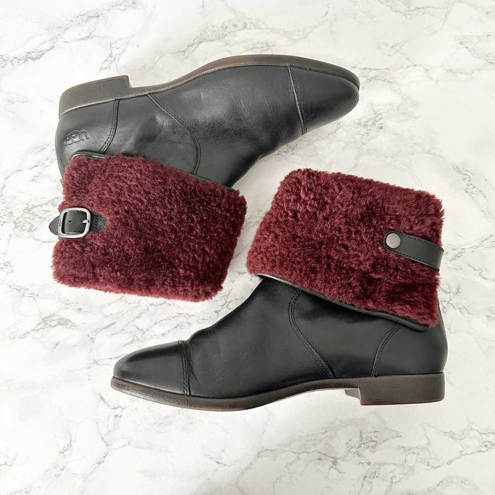 UGG Inez Short Ankle Boot Black Leather Maroon Sh… - image 9