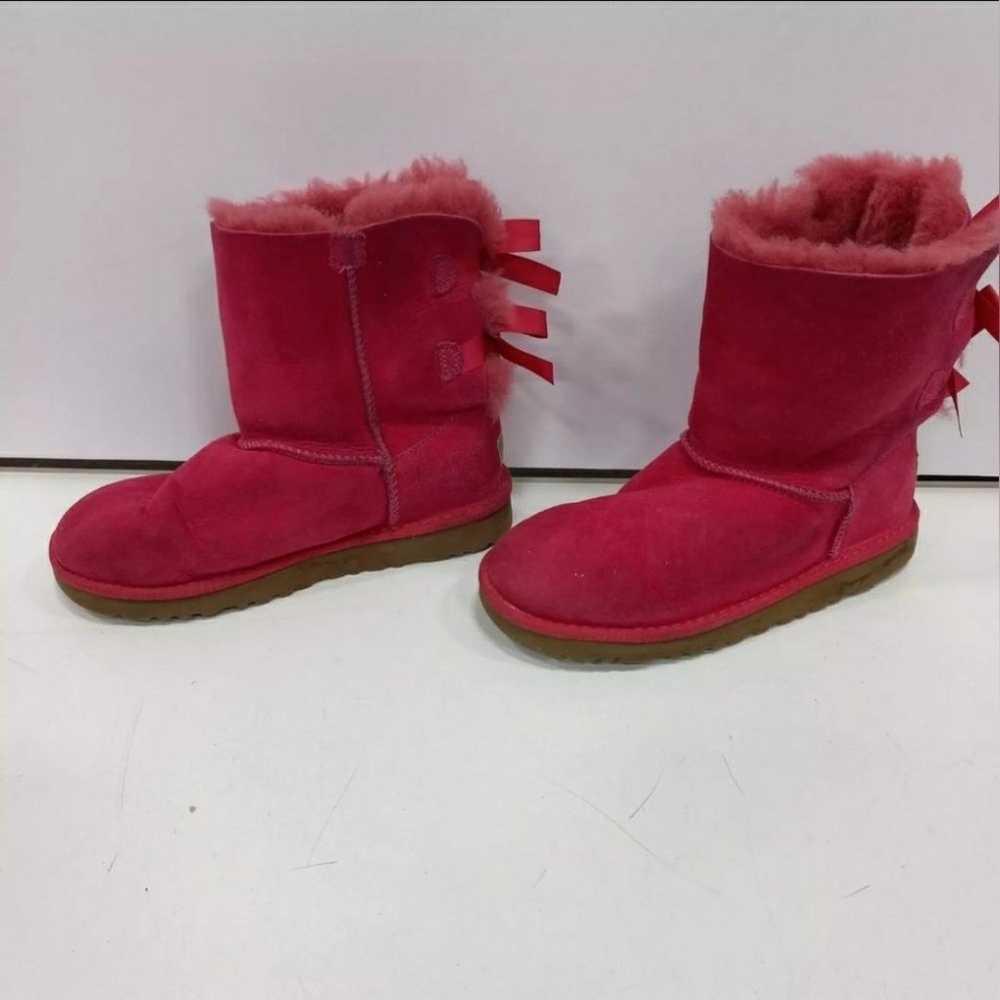 Ugg Women's Pink Suede Bailey Bow Shearling Sheep… - image 3