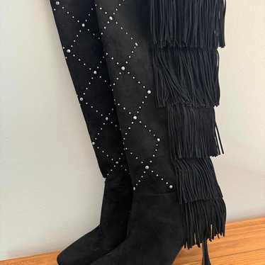 Vince Camuto Size 9 Black Suede Long Boots with F… - image 1