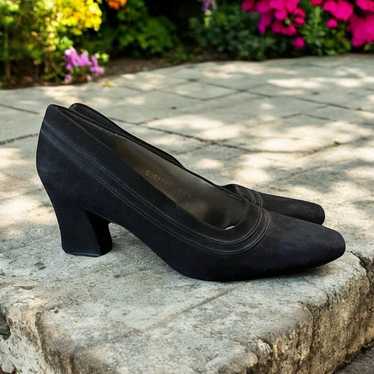 Vtg 80s/90s Caressa Black Suede Retro Block Heels… - image 1